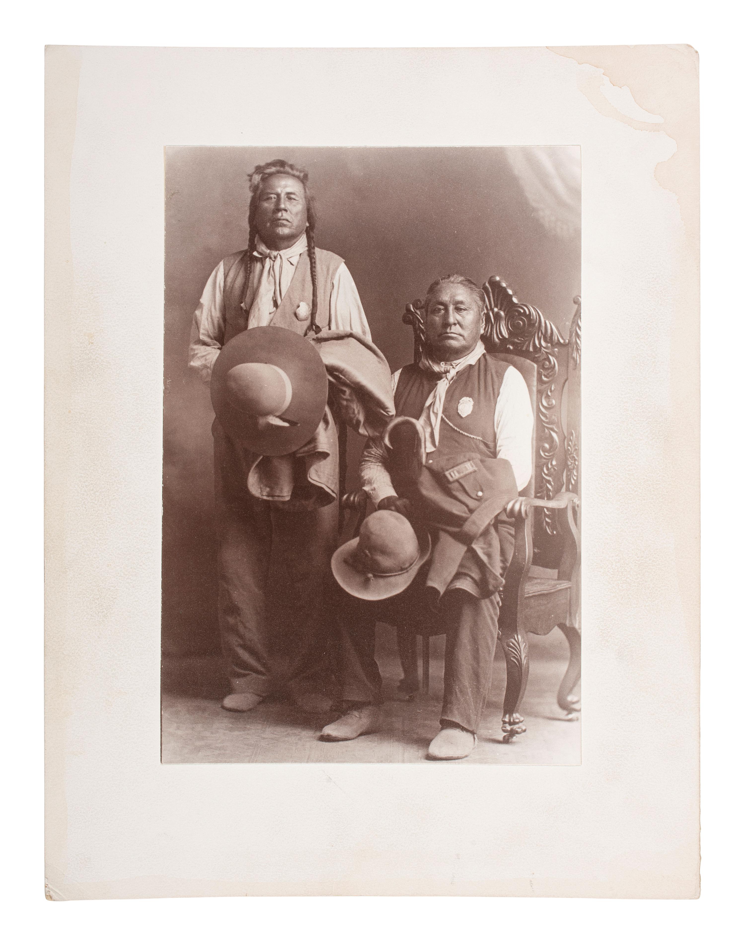 [NATIVE AMERICANS]. CHRISTENSEN, L.E., photographer. Custer's Scout Curley with Big Medicine. Forsyth, MT: 1902.