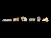 Six Celadon Jade Carvings of Mythical Beasts