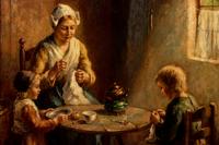 Interior Scene with Mother and Two Children