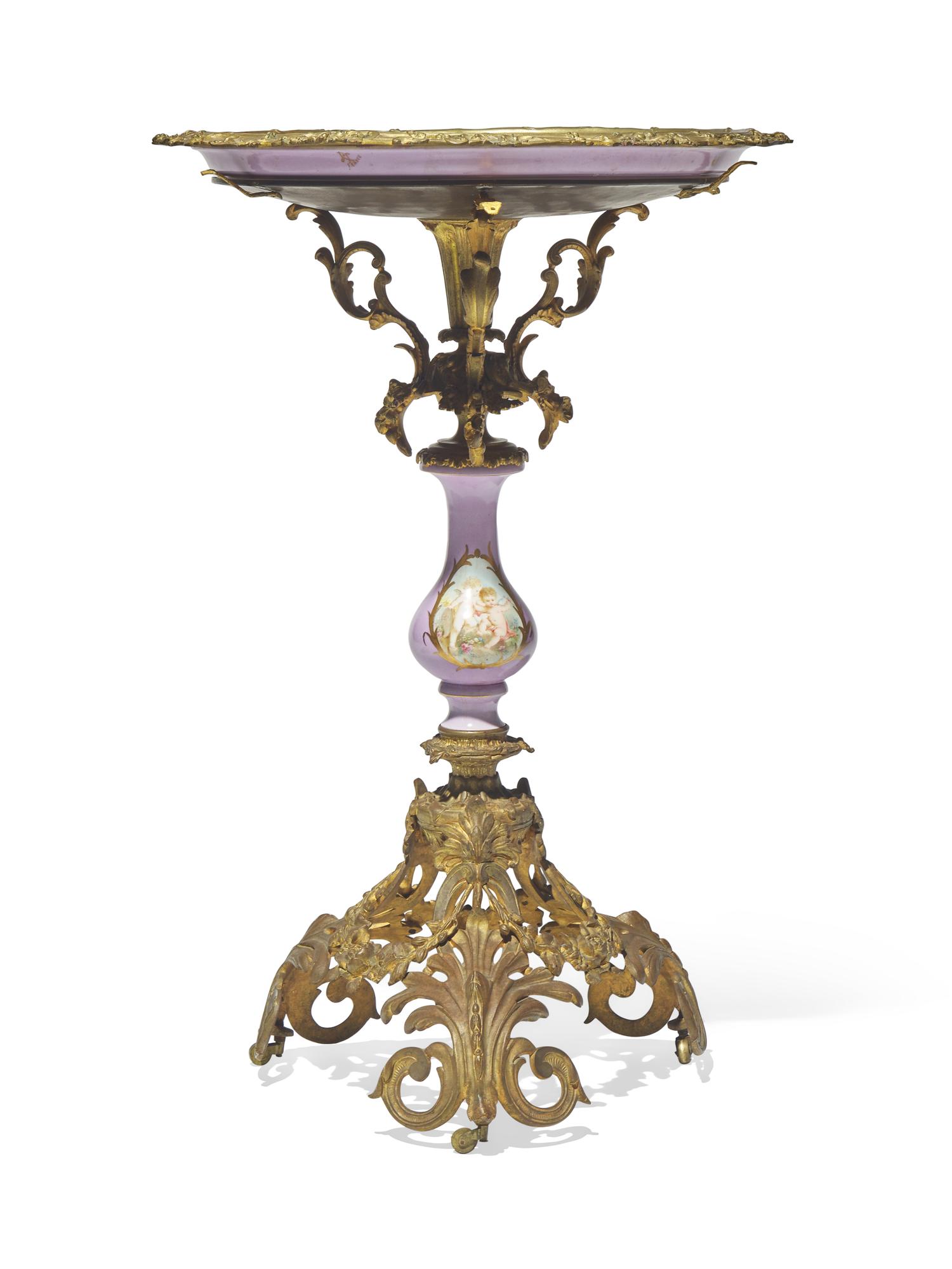 A Rococo-Revival Sèvres Style Porcelain-Mounted Gilt-Bronze Gueridon