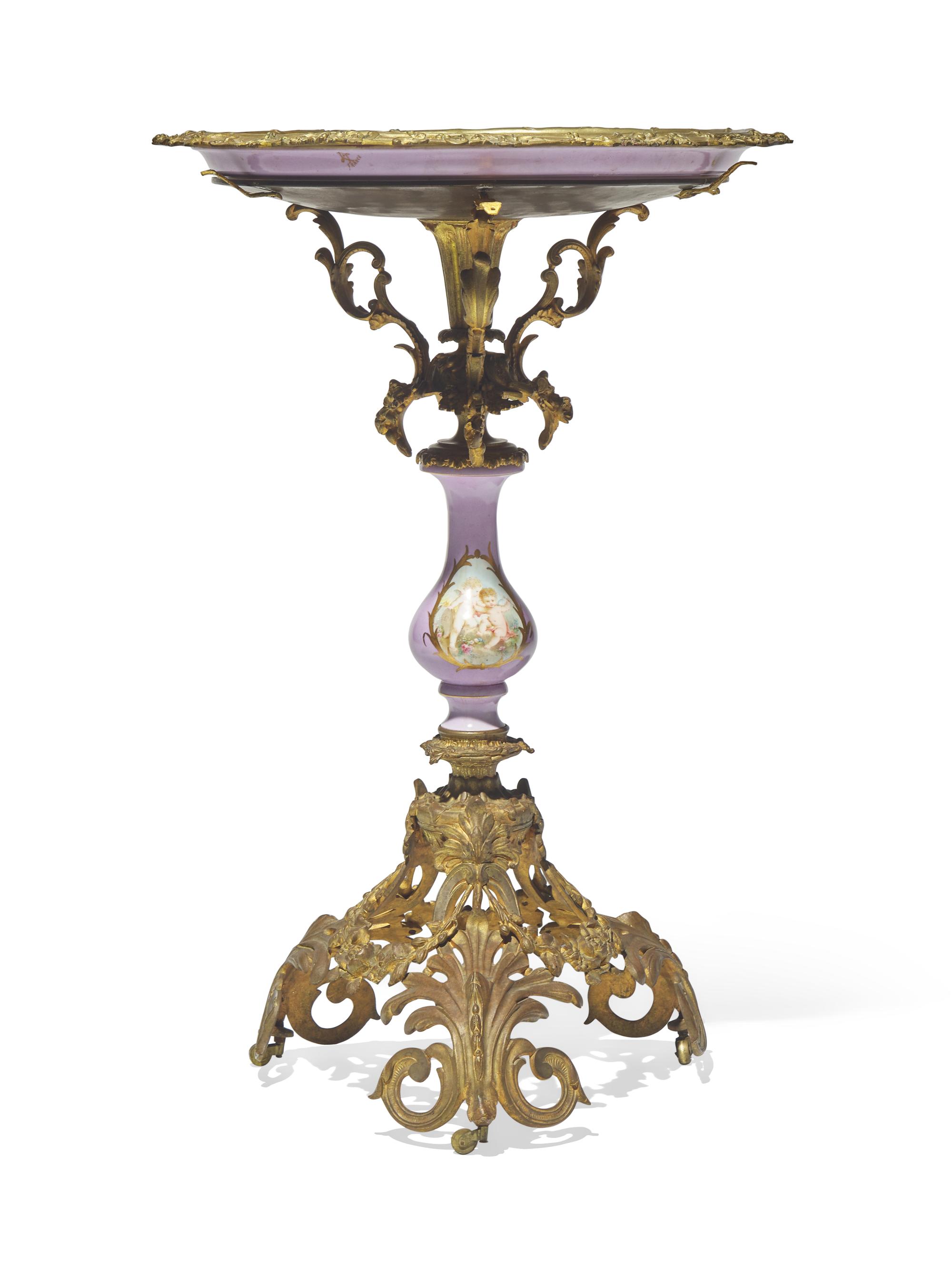 A Rococo-Revival Sèvres Style Porcelain-Mounted Gilt-Bronze Gueridon
