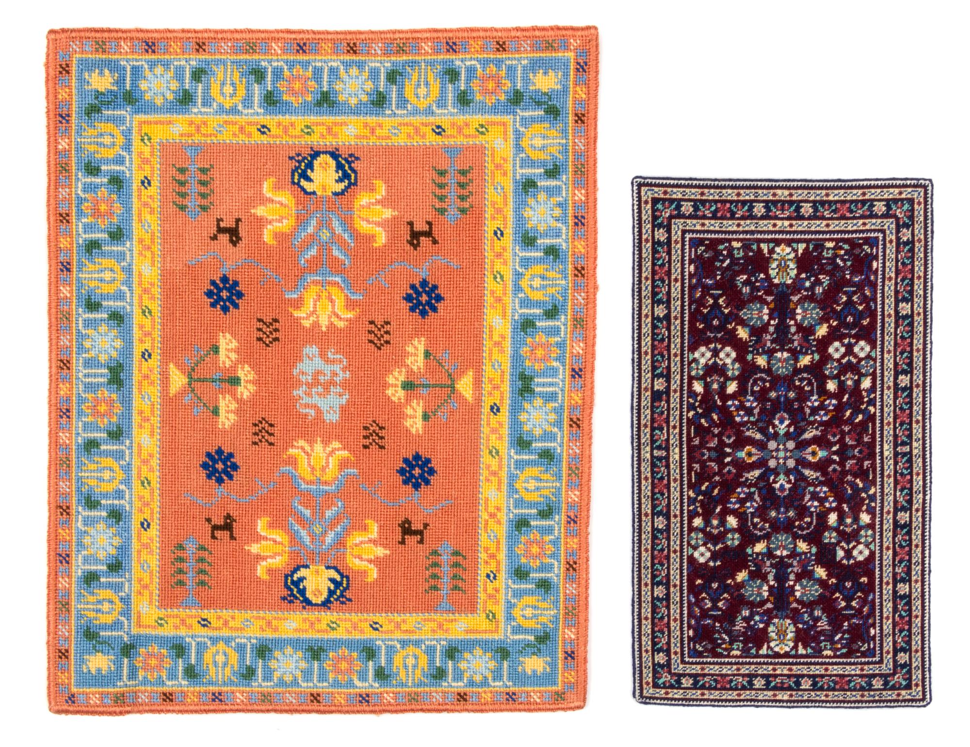 Two Needlepoint Rugs First 9 3/4 x 7 7/8 inches.