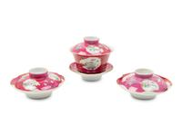 A Chinese Pink Ground Famille Rose Porcelain Tea Bowl