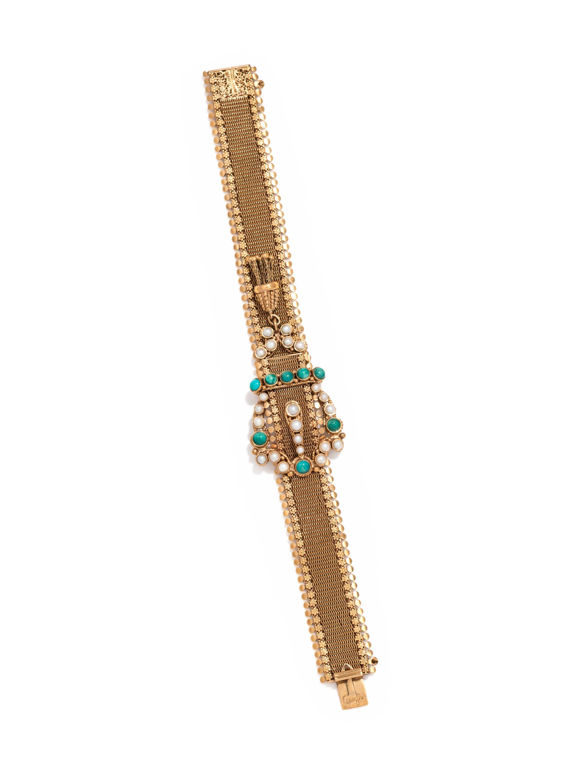 YELLOW GOLD AND GEMSTONE BELT MOTIF BRACELET