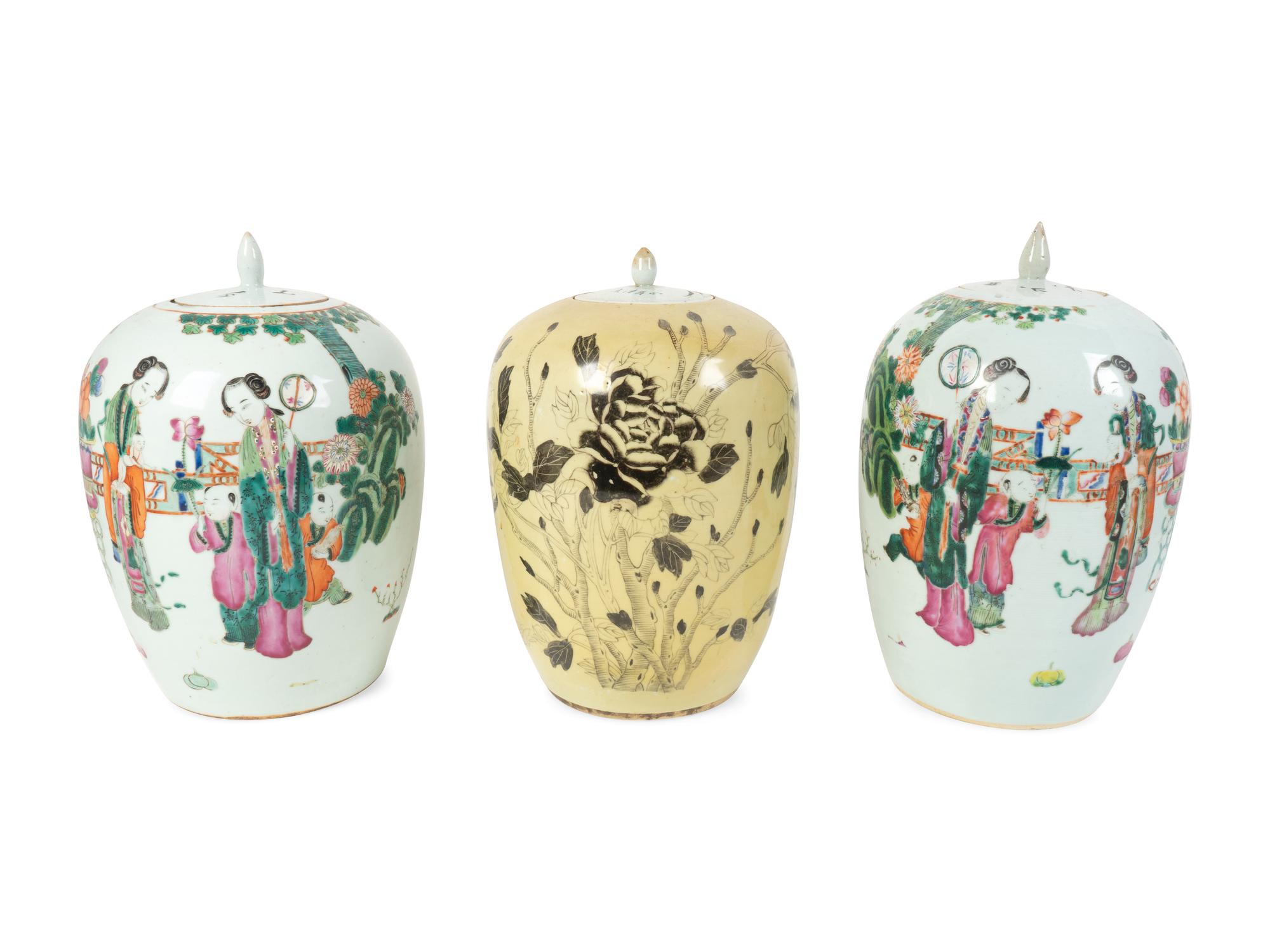 Three Chinese Porcelain Ovoid Vases and Covers — 20TH CENTURY