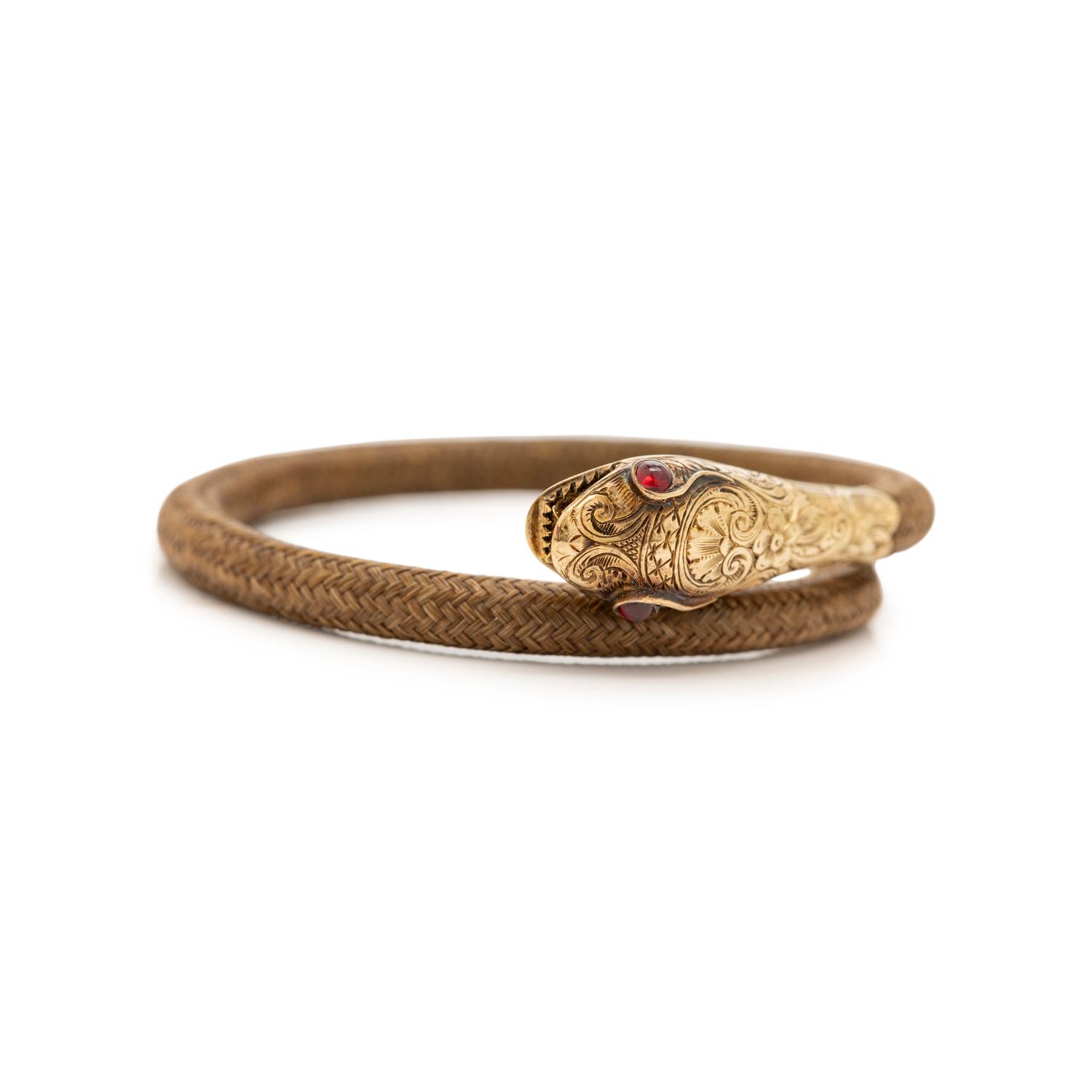 GEORGIAN, YELLOW GOLD AND WOVEN HAIR SNAKE BRACELET