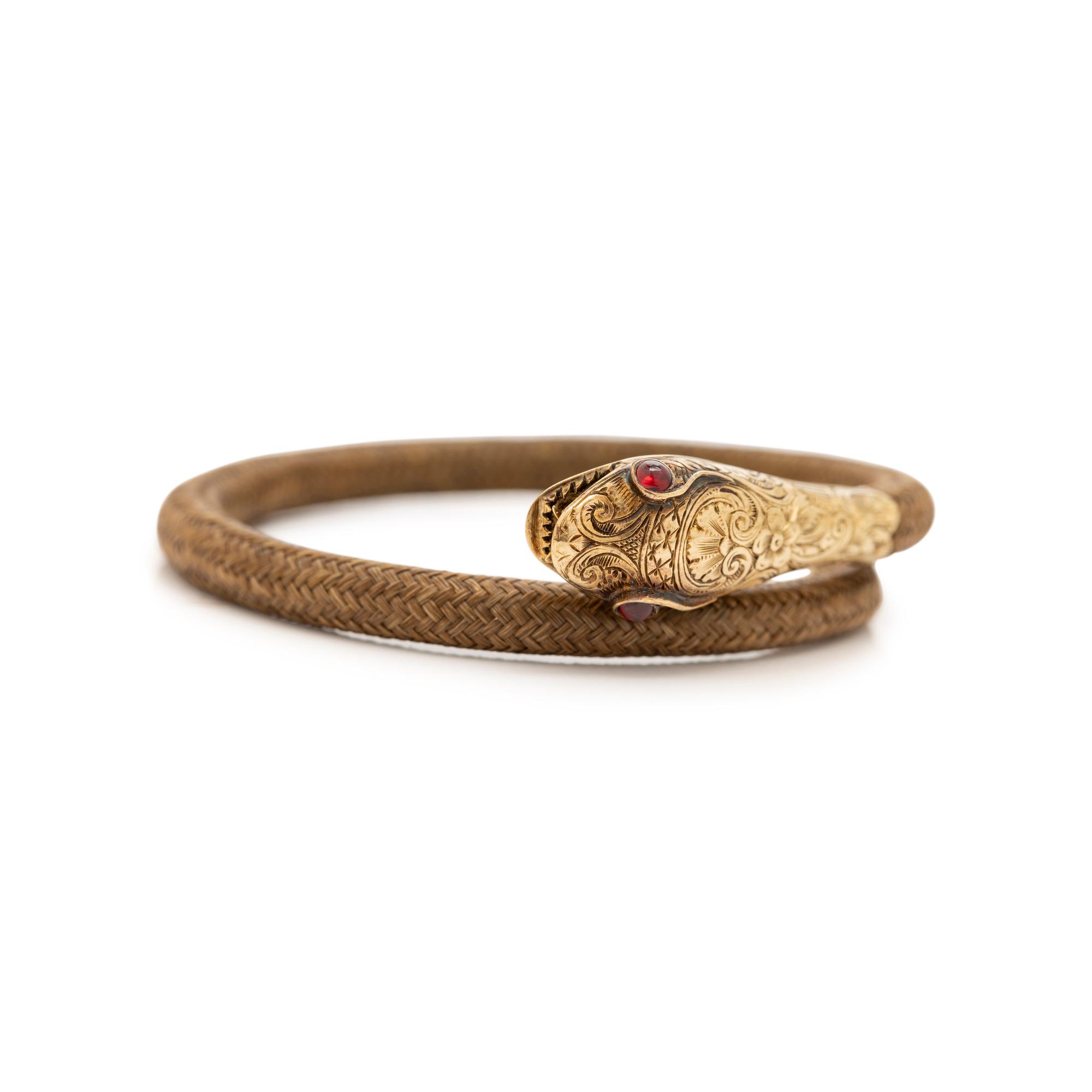 GEORGIAN, YELLOW GOLD AND WOVEN HAIR SNAKE BRACELET