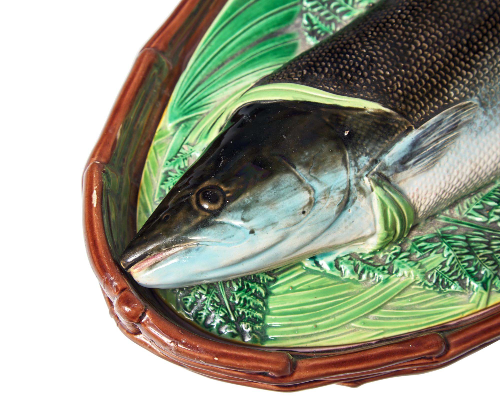An English Majolica Covered Salmon Tureen