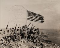 ROSENTHAL, Joe (1911-2006). Flag Raising on Mt. Suribachi, Iwo Jima. -- Aerial View of a Pacific Island. -- The 28th Regiment Atop Mt. Suribachi. -- Four Marines with Flag, Mr. Suribachi. 1945.