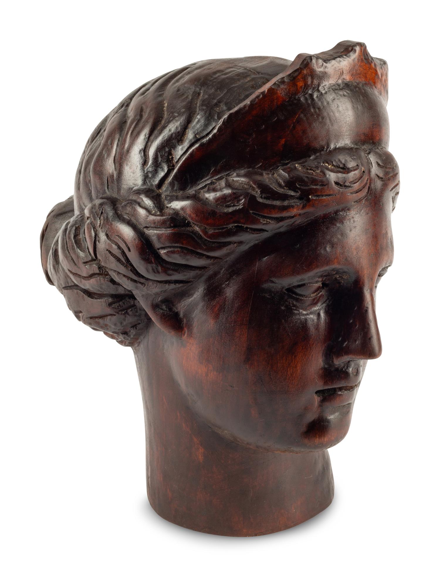 A Continental Carved Wood Head of Aphrodite