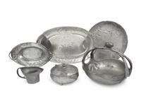 A Group of Six Kayserzinn Jugendstil Pewter Articles