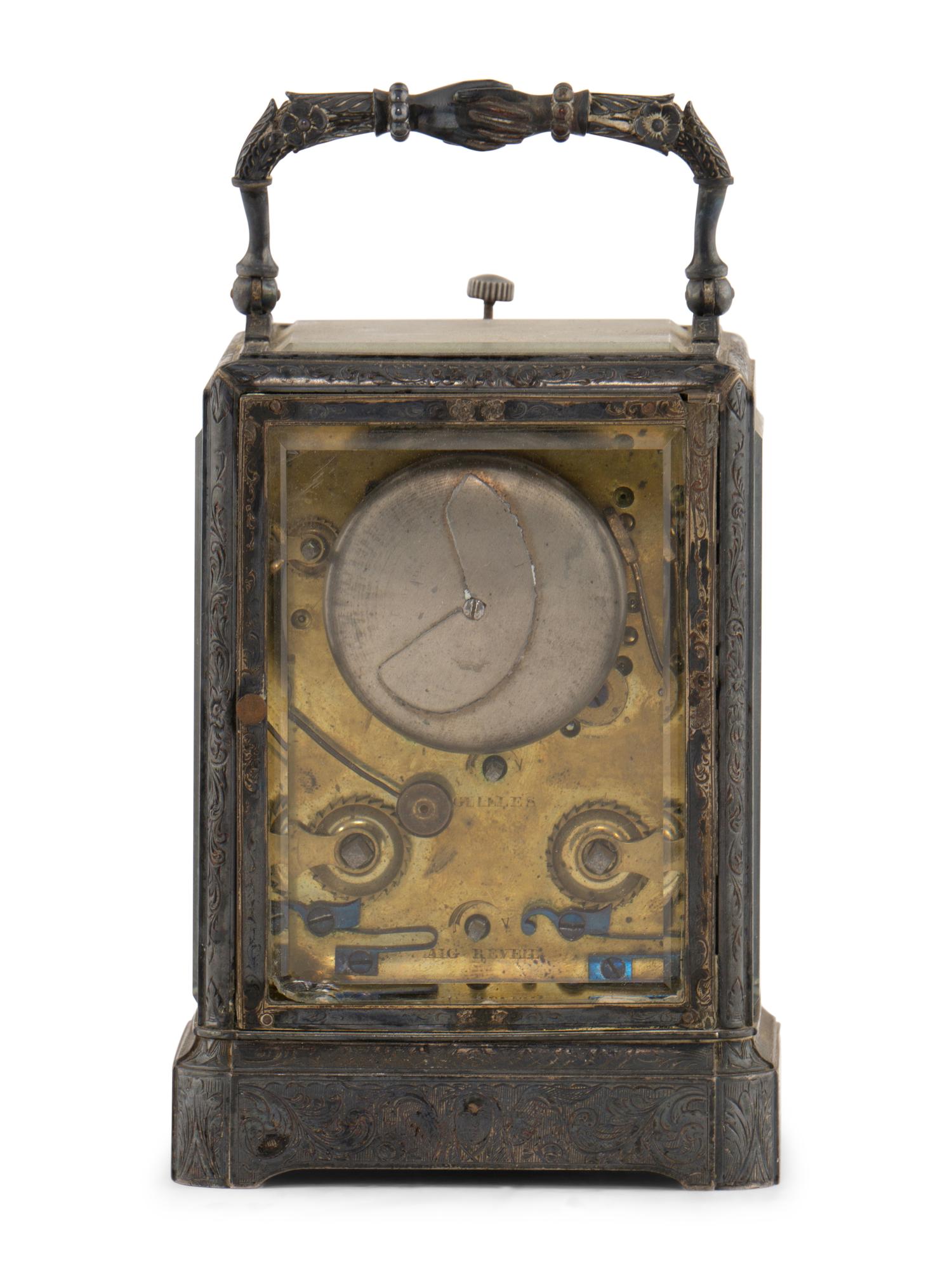 A French Silvered Bronze Repeating Carriage Clock