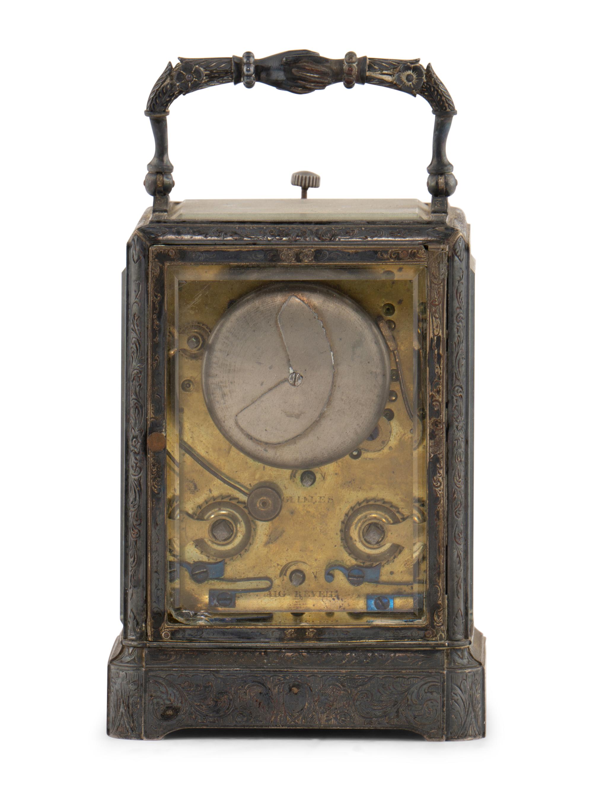 A French Silvered Bronze Repeating Carriage Clock