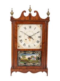 A Federal Pillar and Scroll Mahogany Mantel Clock
