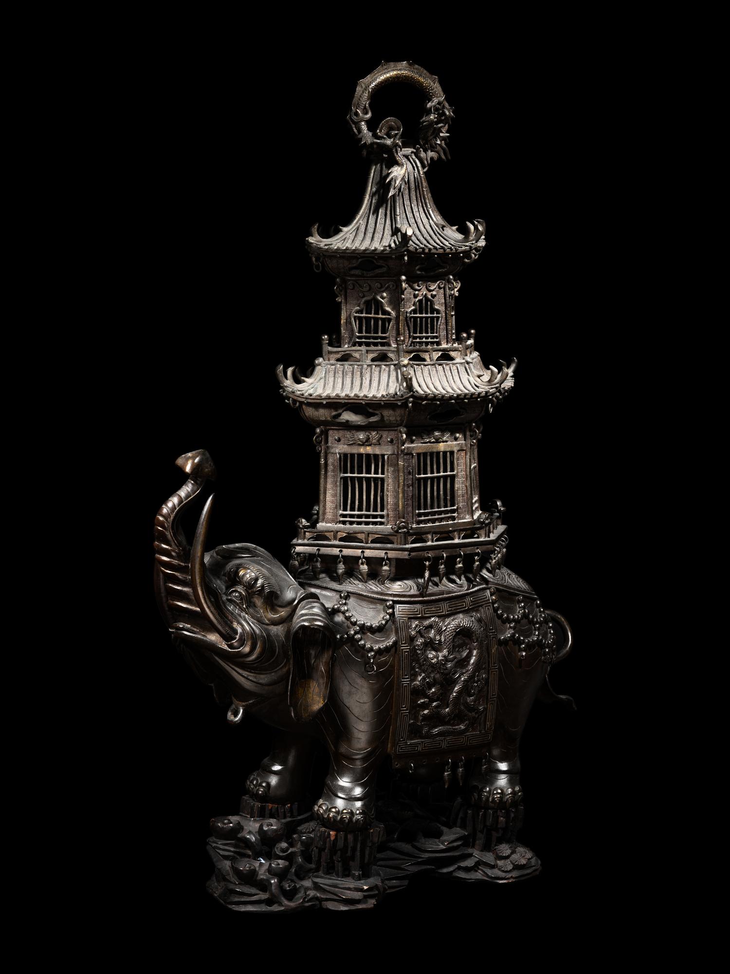 A Japanese Bronze Elephant-Form Incense Burner