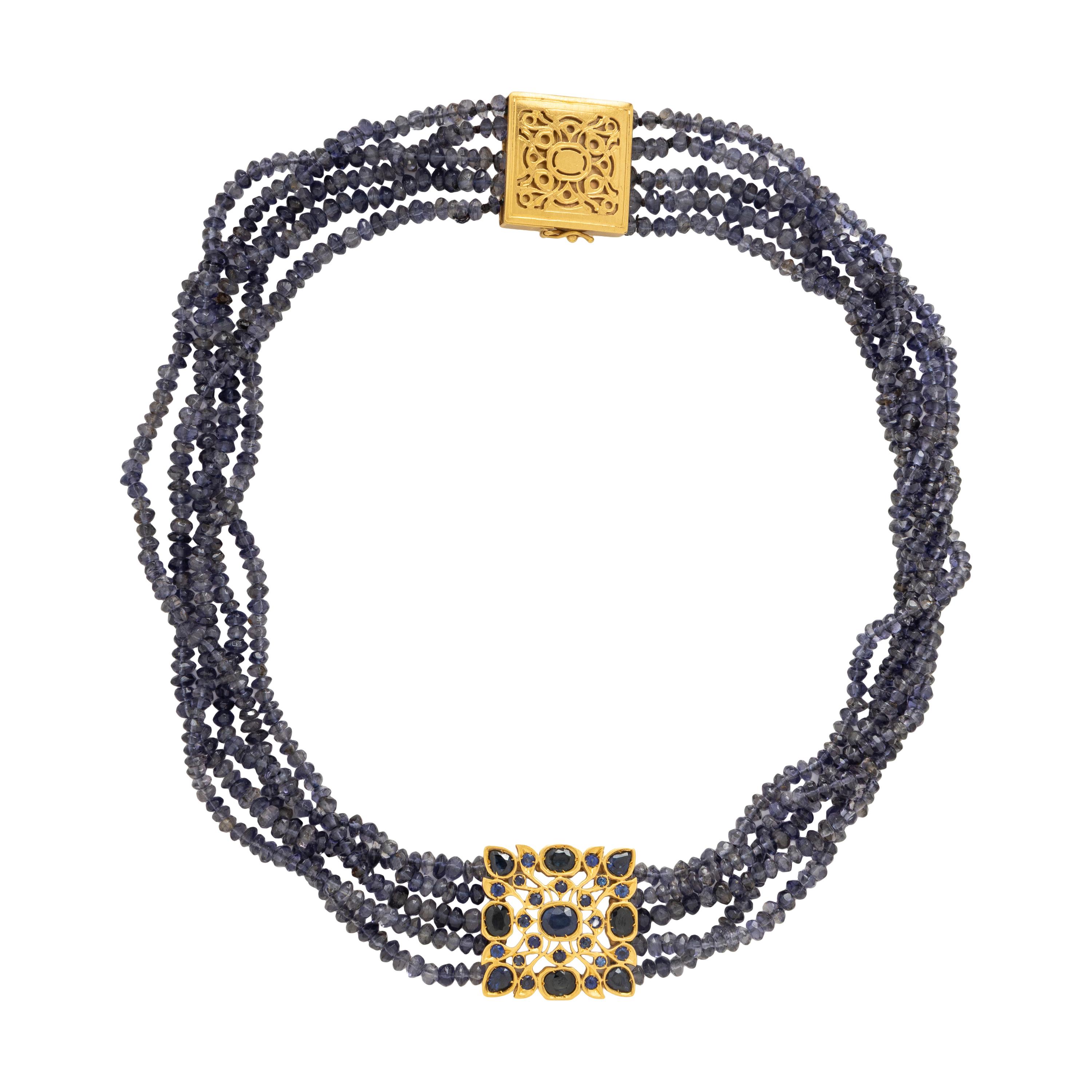 Anaconda, Iolite, Sapphire, and Yellow Gold Necklace