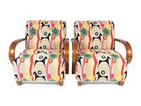 A Pair of Bentwood Lounge Chairs in Clarence House fabric