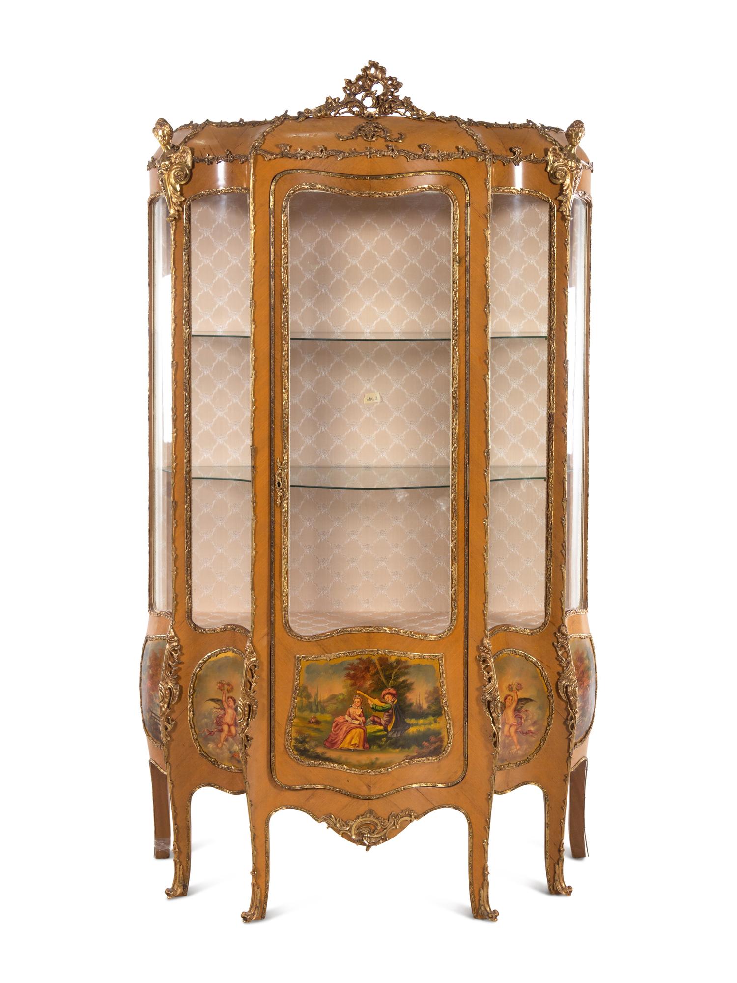A Louis XV Style Gilt Metal Mounted Painted Vitrine