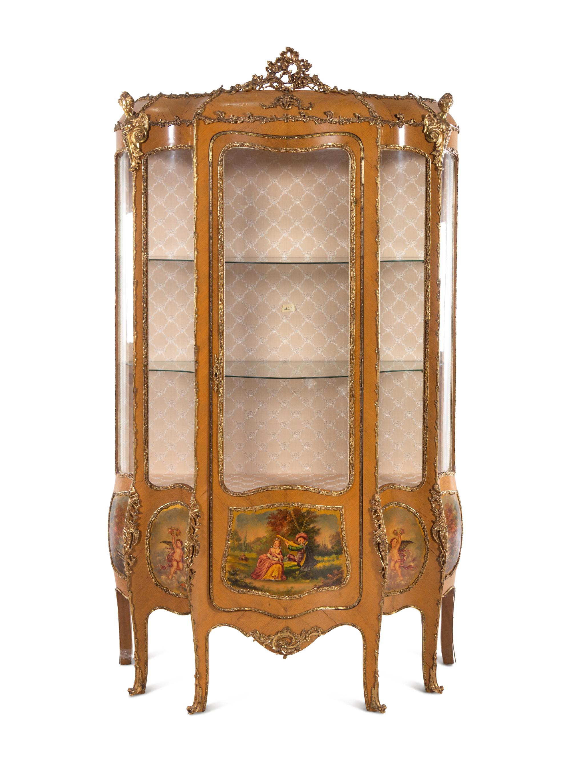 A Louis XV Style Gilt Metal Mounted Painted Vitrine