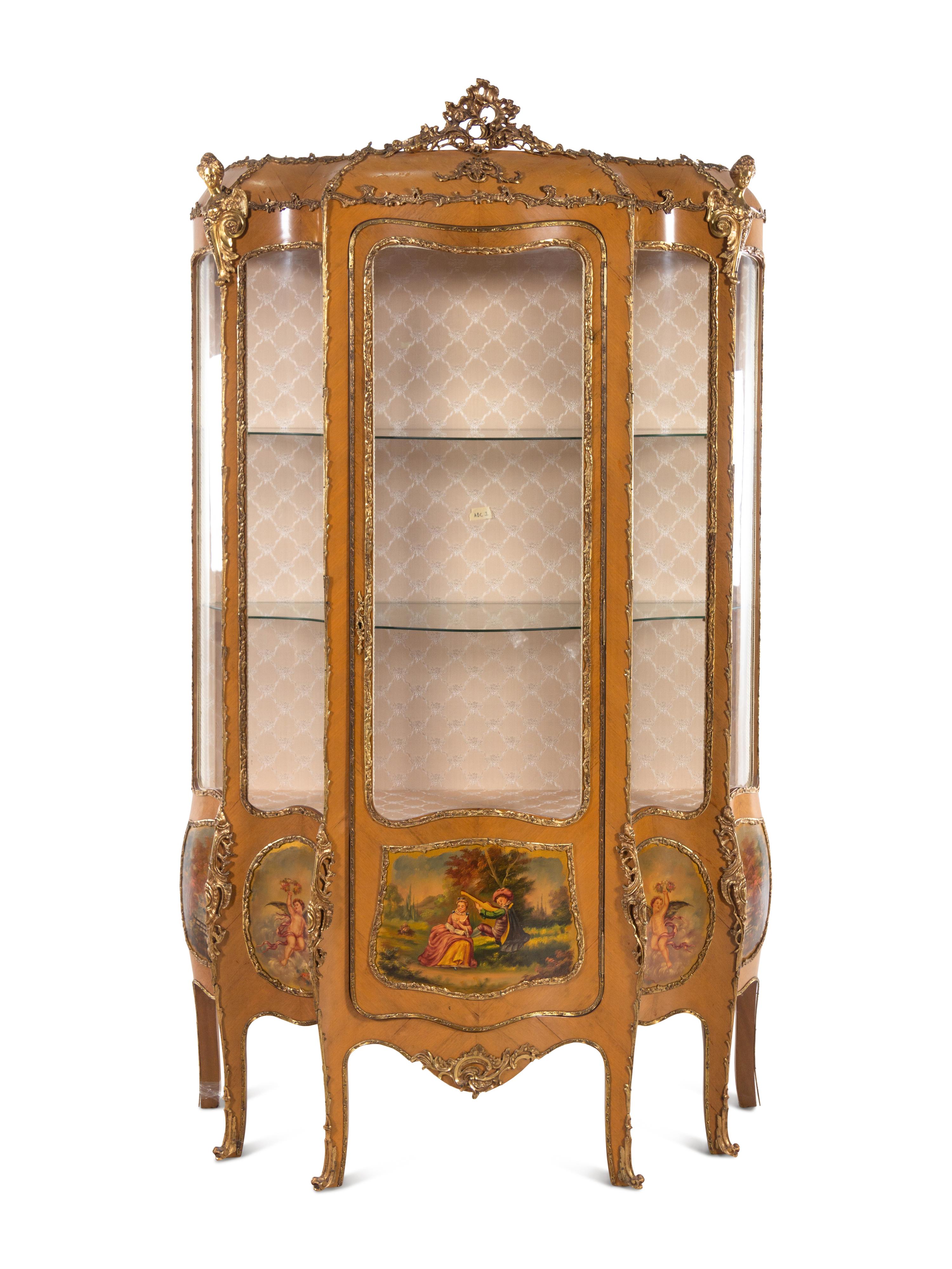 A Louis XV Style Gilt Metal Mounted Painted Vitrine