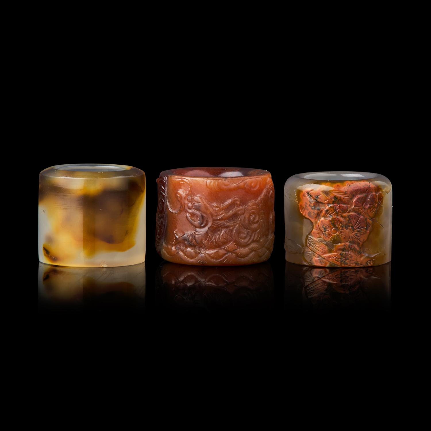 Three Chinese Agate Archer's Rings 瑪瑙扳指三枚