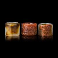 Three Chinese Agate Archer's Rings 瑪瑙扳指三枚