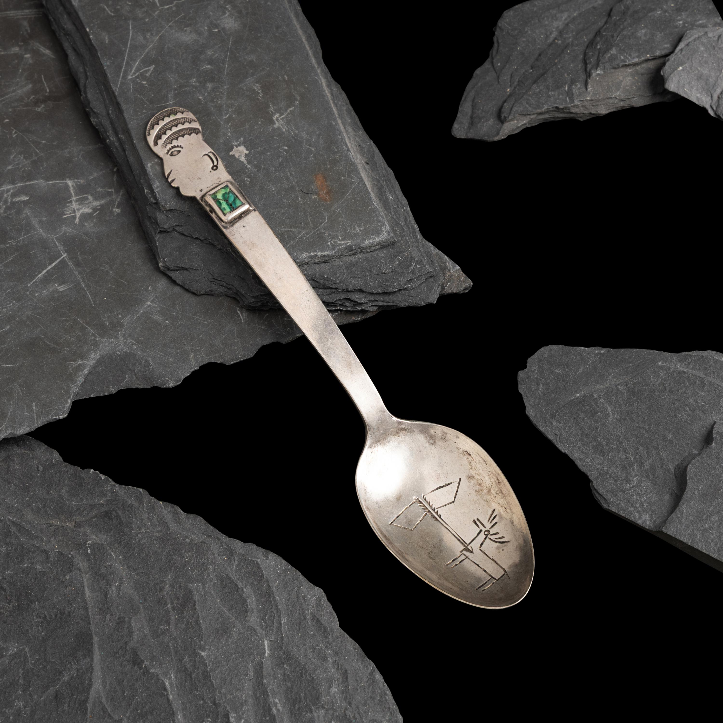 Early Navajo Silver and Turquoise Figural Spoon