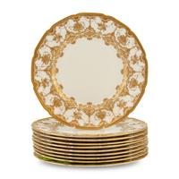 A Set of Ten Royal Doulton Gilt Decorated Porcelain Service Plates
