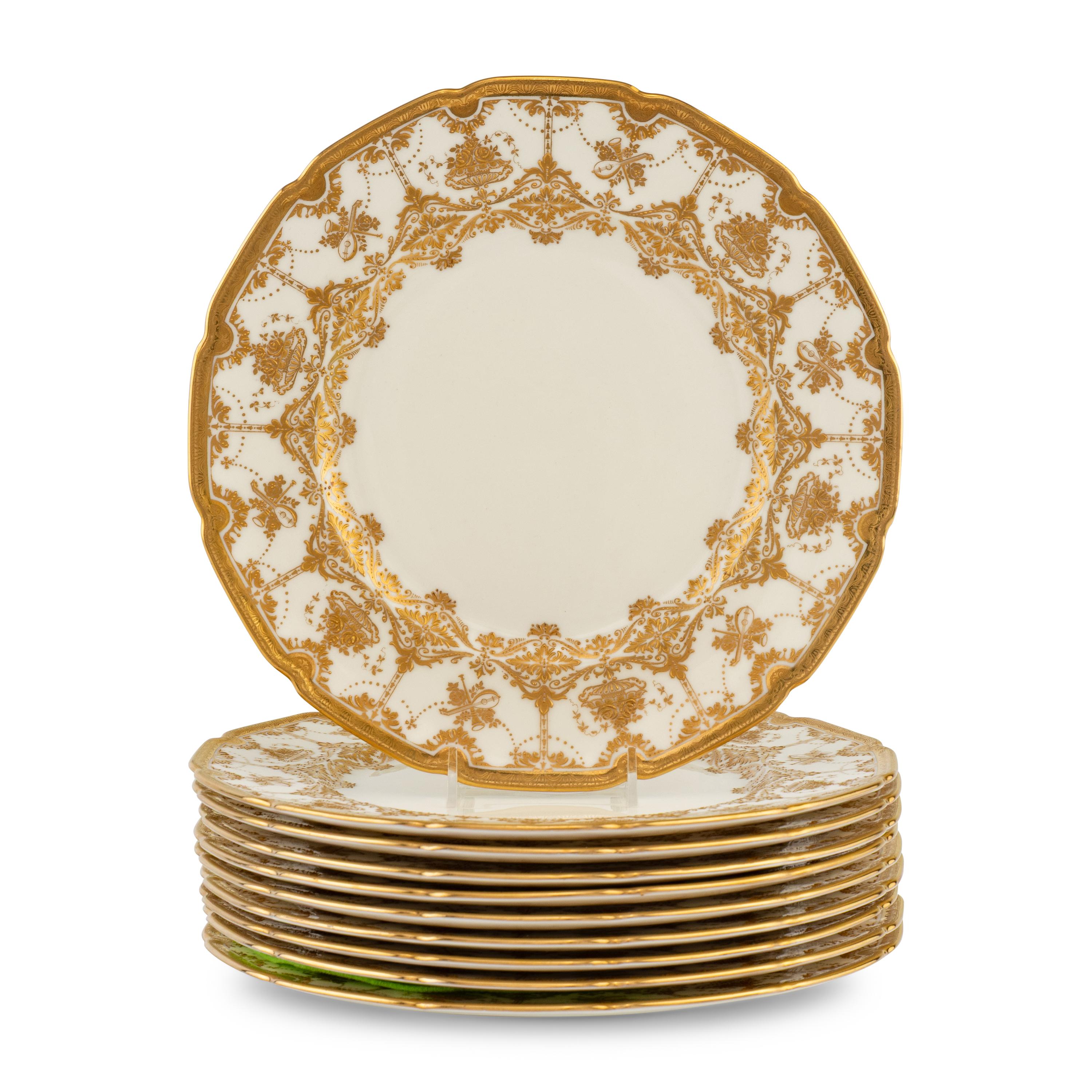 A Set of Ten Royal Doulton Gilt Decorated Porcelain Service Plates