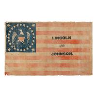 [LINCOLN-JOHNSON CAMPAIGN]. An exceedingly rare 34-star eagle parade flag, ca 1863-1864.