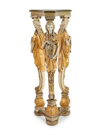 A Painted and Parcel Gilt Figural Pedestal