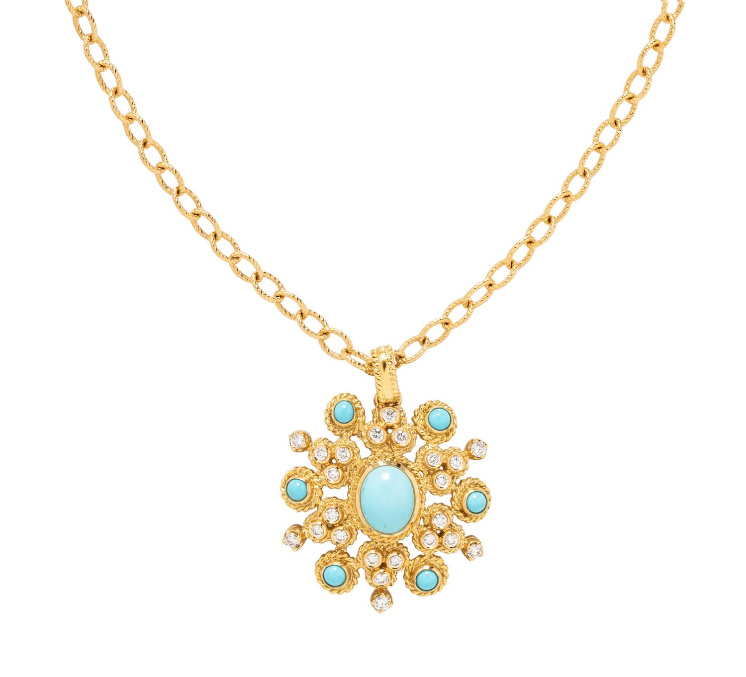LALAOUNIS, TURQUOISE AND DIAMOND PENDANT/NECKLACE