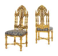 A Pair of Rococo Style Giltwood High-Back Side Chairs