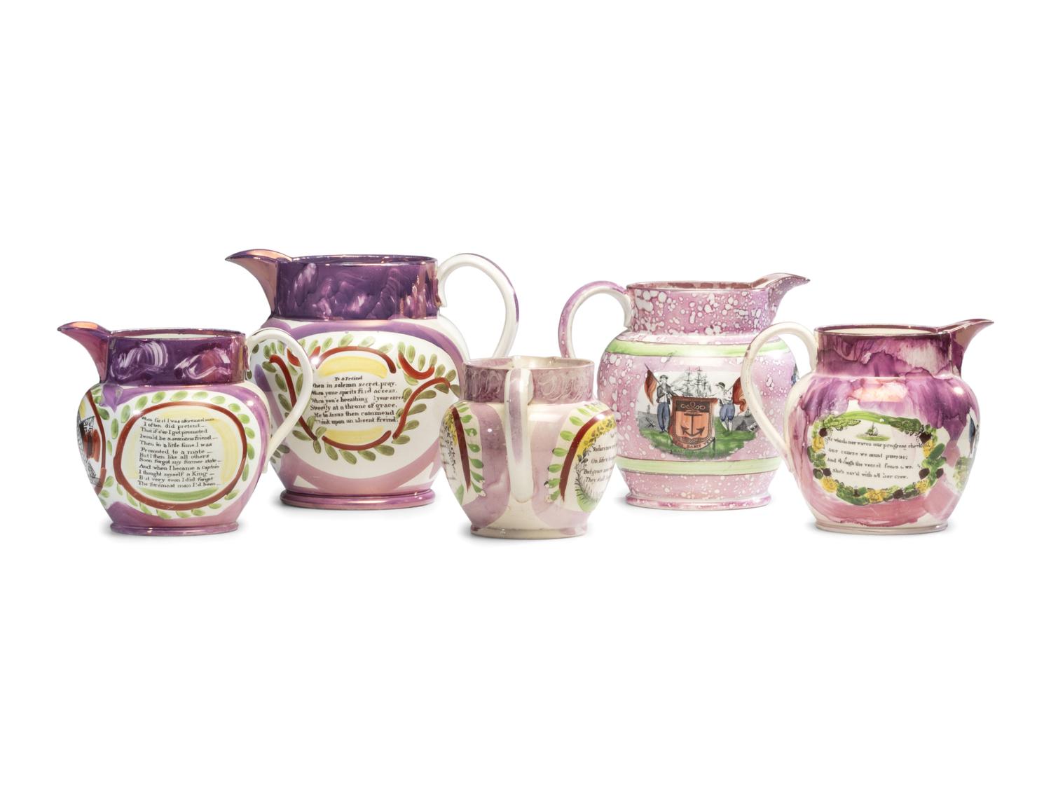 Five Sunderland Luster Jugs