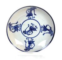 A Southeast Asian Blue and White Pottery Shallow Bowl Diameter 9 1/2 inches. — 20TH CENTURY