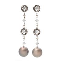 CULTURED TAHITIAN PEARL, DIAMOND AND COLORED DIAMOND EARCLIPS