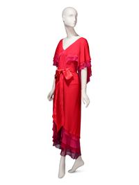 Sant' Angelo, Red Ombre Chiffon Bodysuit & Wrap Skirt, 1970's