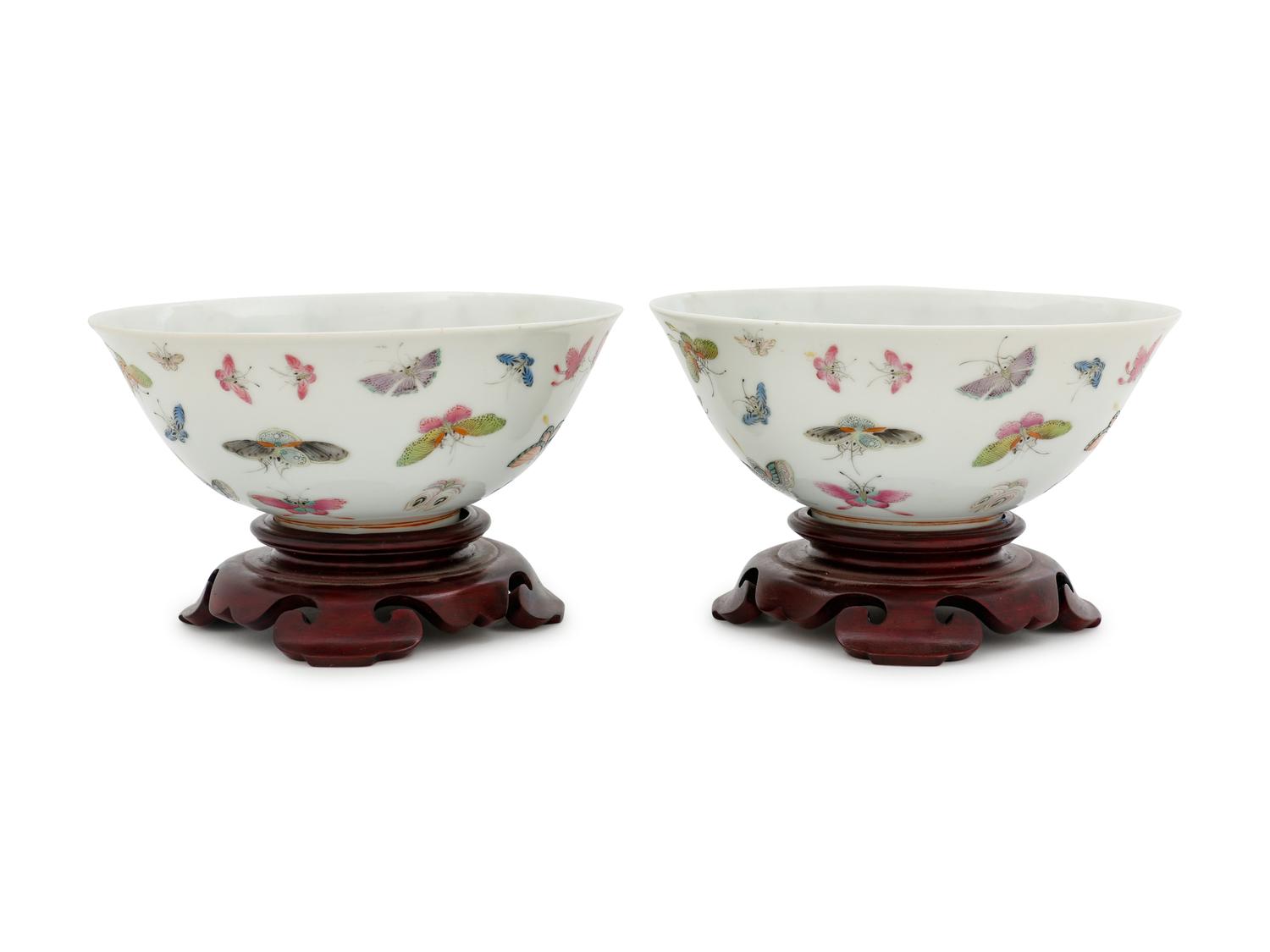 A Pair of Famille Rose 'Butterfly' Bowls