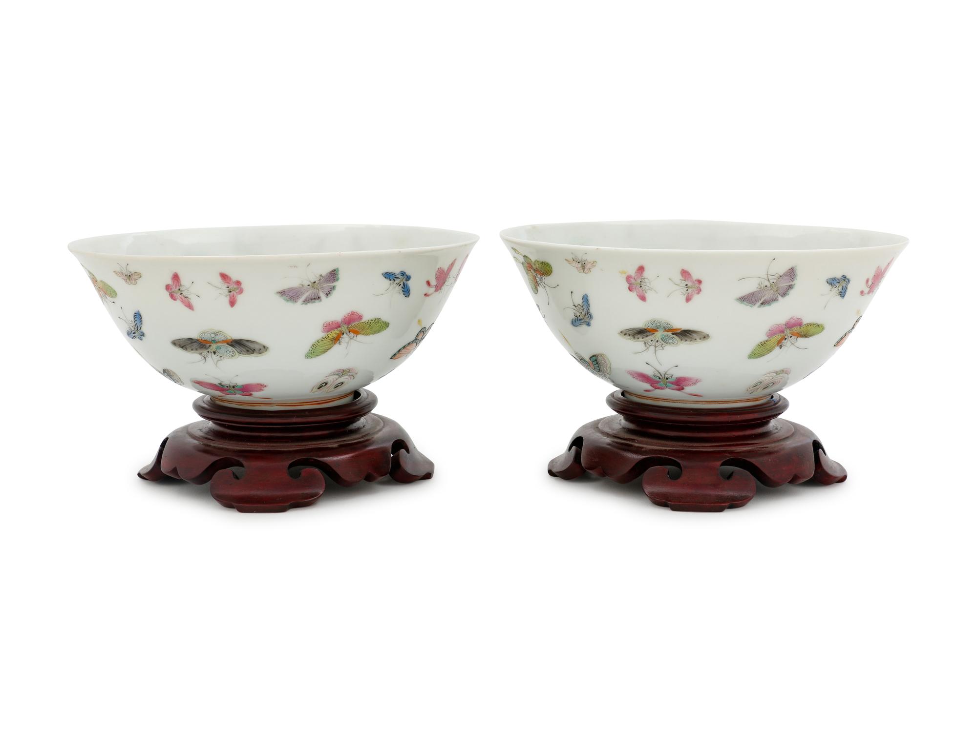 A Pair of Famille Rose 'Butterfly' Bowls