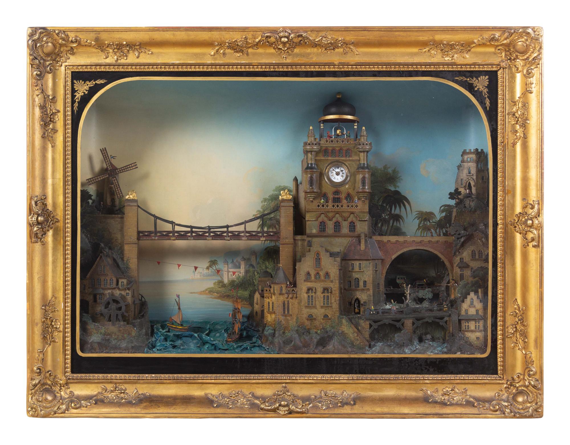 An Austrian Mechanical Landscape Diorama Clock
