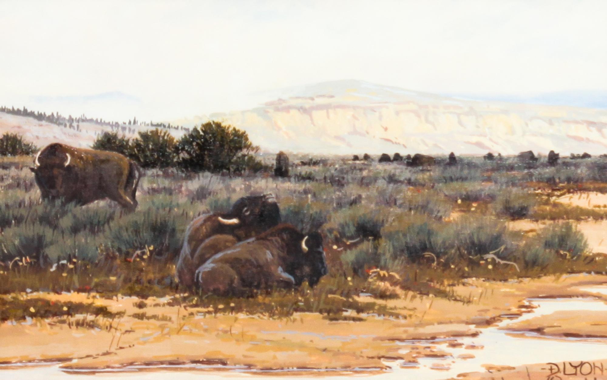 Dustin Lyon, (American, b.1951), Winter Scene and Buffalo in a Meadow
