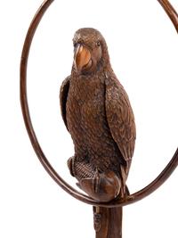A Black Forest Carved Parrot on Ring Perch Ornament
