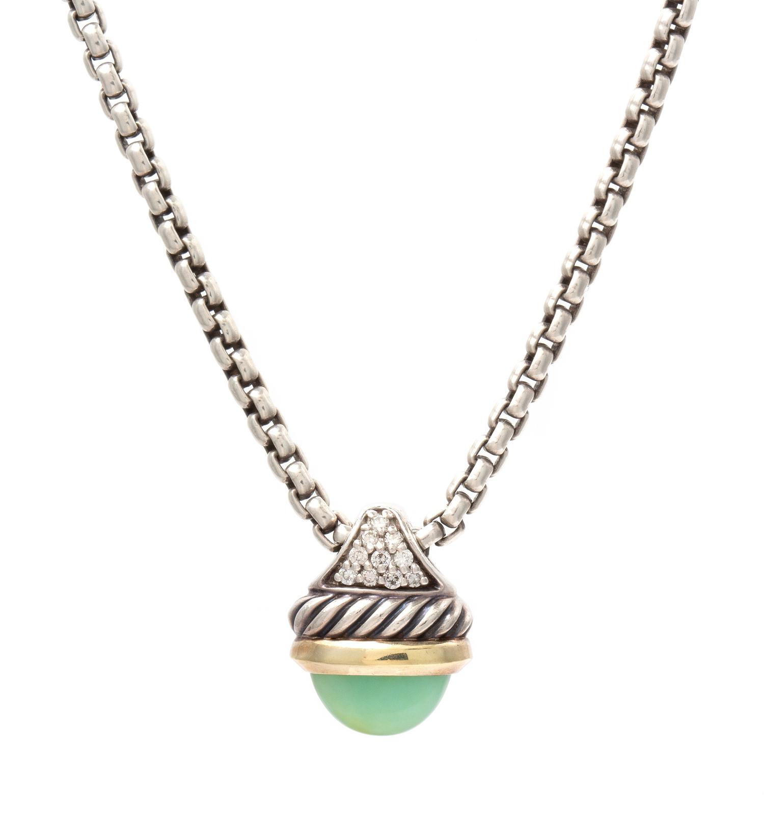 A Sterling Silver, 14 Karat Yellow Gold, Peruvian Opal and Diamond Pendant Necklace, David Yurman, 11.30 dwts.