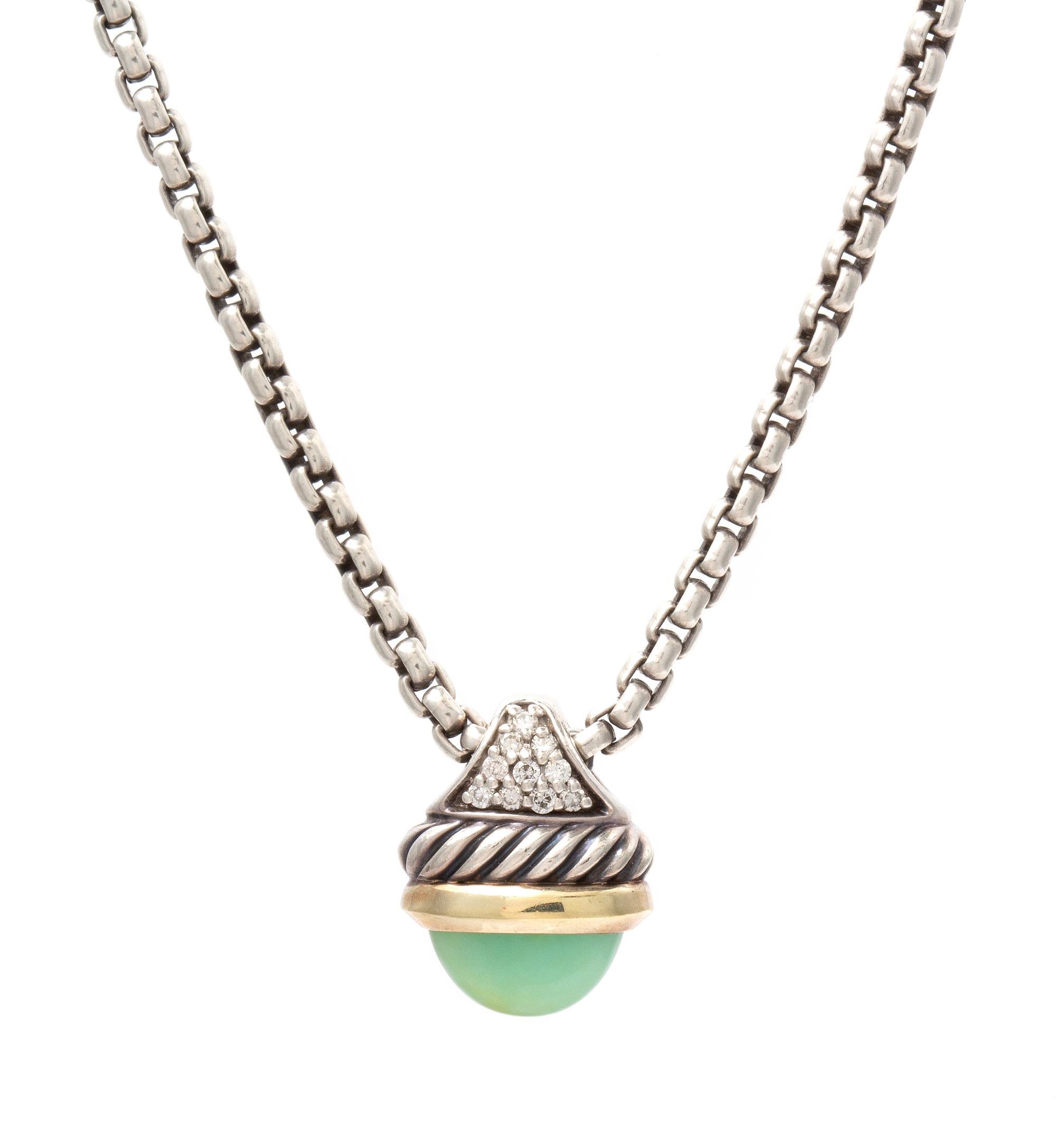 A Sterling Silver, 14 Karat Yellow Gold, Peruvian Opal and Diamond Pendant Necklace, David Yurman, 11.30 dwts.