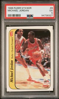 A 1986 Fleer Michael Jordan Rookie Basketball Sticker No. 8 (PSA 5 EX)