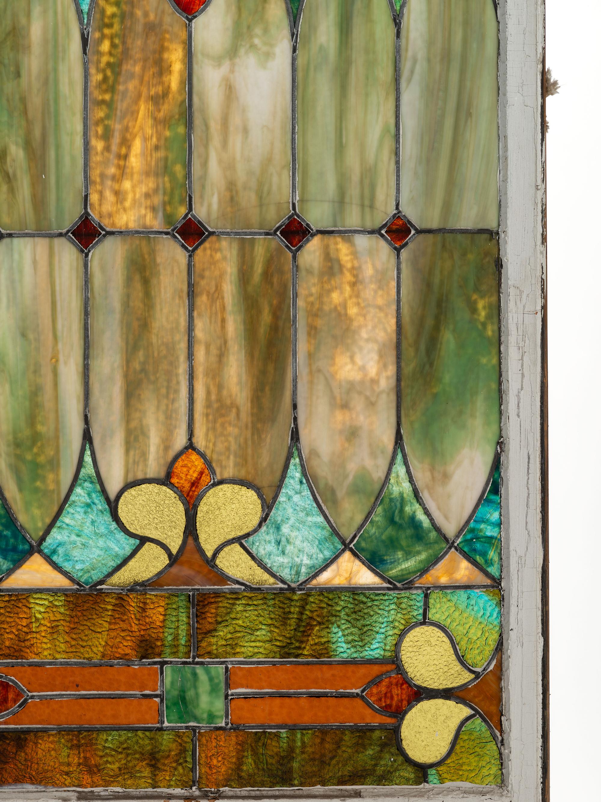 Two American Stained Glass Window Panels