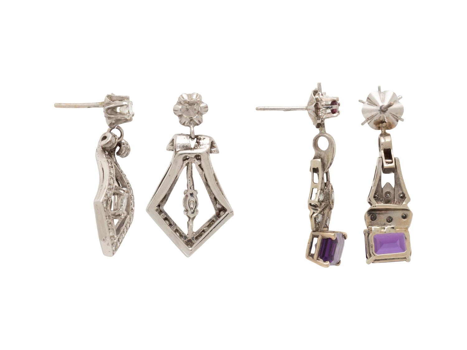 TWO PAIRS OF WHITE GOLD AND GEMSTONE EARRINGS