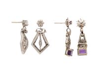 TWO PAIRS OF WHITE GOLD AND GEMSTONE EARRINGS