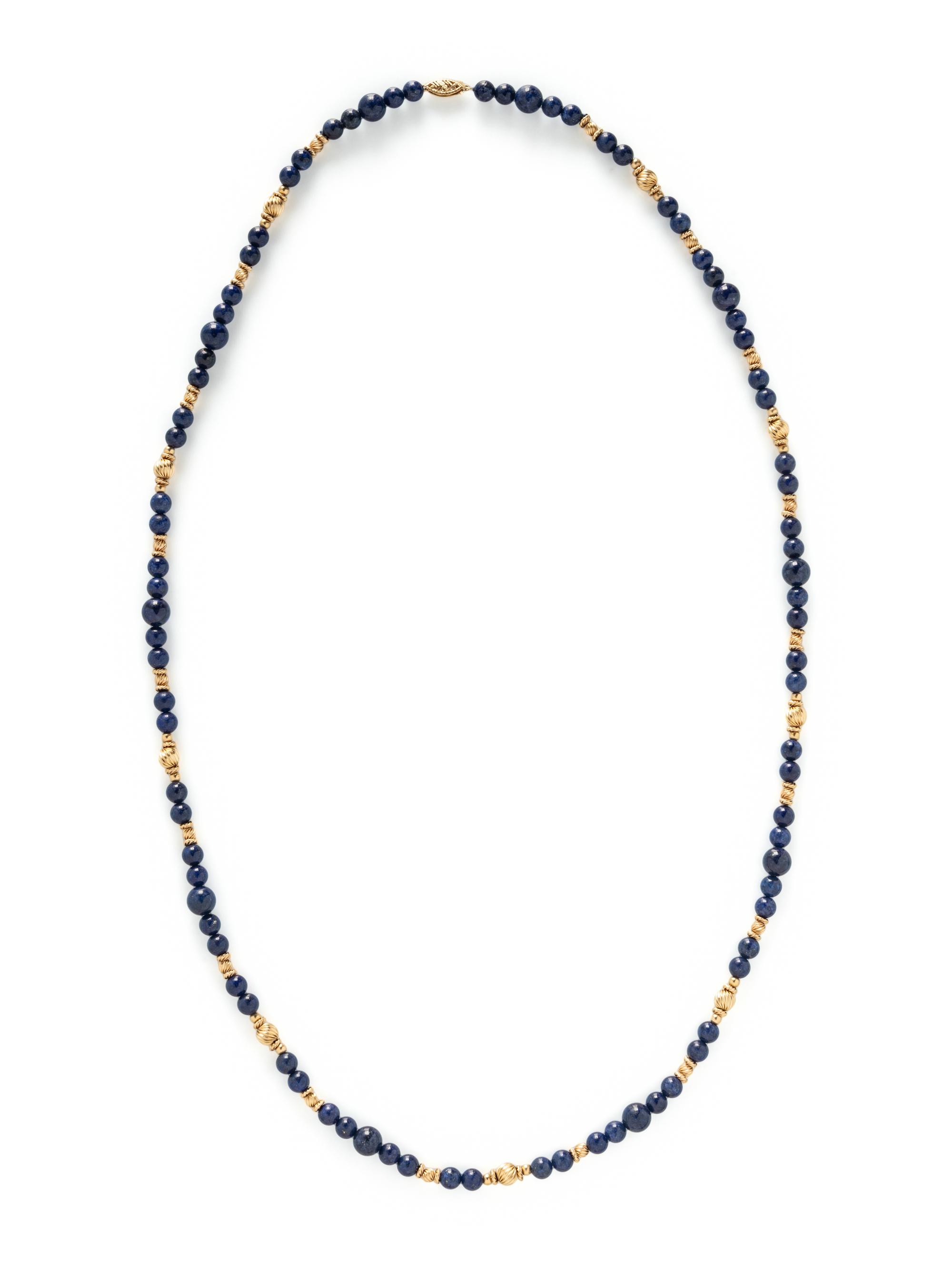 COLLECTION OF YELLOW GOLD AND MULTIGEM BEAD NECKLACES