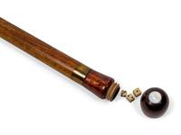 A Mother-of-Pearl Inlaid Carved Walnut Gambler ' System' Walking Stick